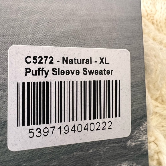 Aran Crafts 100% Merino Wool Natural Puffy Sleeve Sweater Size XL NWT - Picture 8 of 9